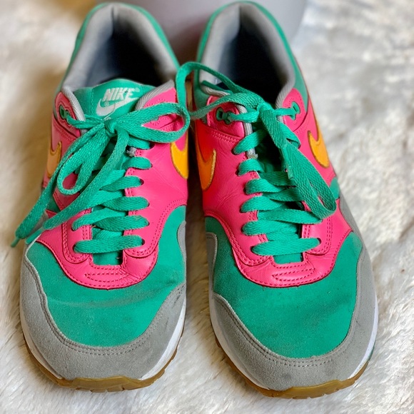 Nike Shoes | Nikeid Air Max Pink And Green Sneakers | Poshmark